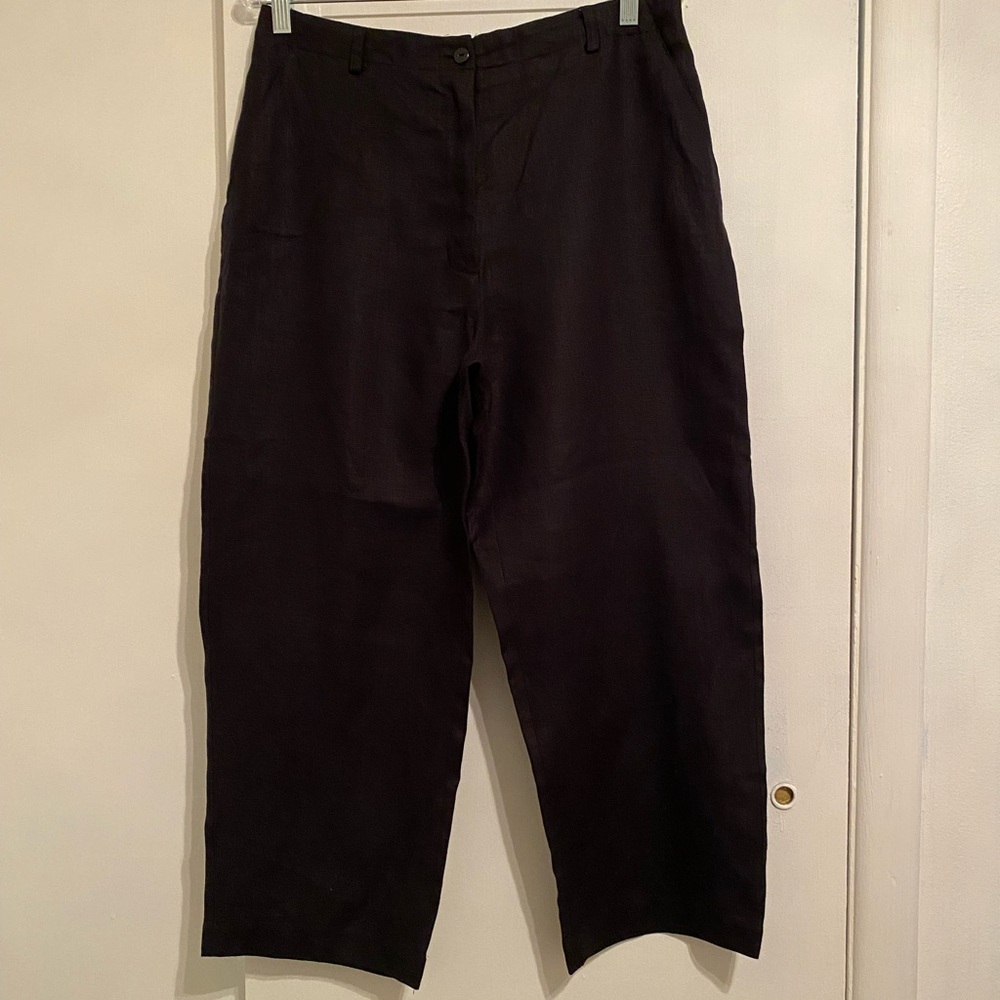Pure & Simple Women Black Linen Straight Leg Crop pants, Size 12